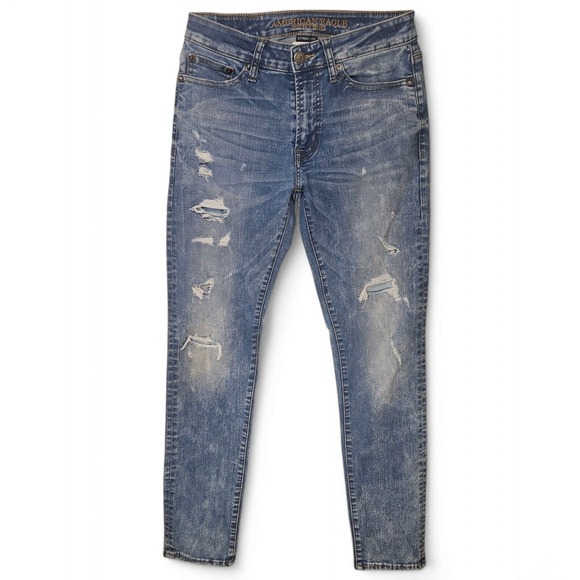 American Eagle Extreme Flex Size 28 x 32 Distressed Blue Jeans Slim Fit Stretchy - Picture 1 of 9
